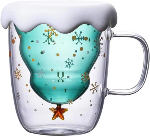 MUCHENGGIFT Bonita taza de café con diseño de árbol de Navidad, taza de té y leche con aislamiento de doble pared, taza de espresso, el mejor regalo