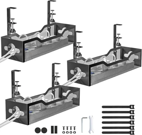 Miniatura 14 de Bandeja de organización de cables para debajo del escritorio, sin taladros, organización de cables de malla metálica debajo del escritorio