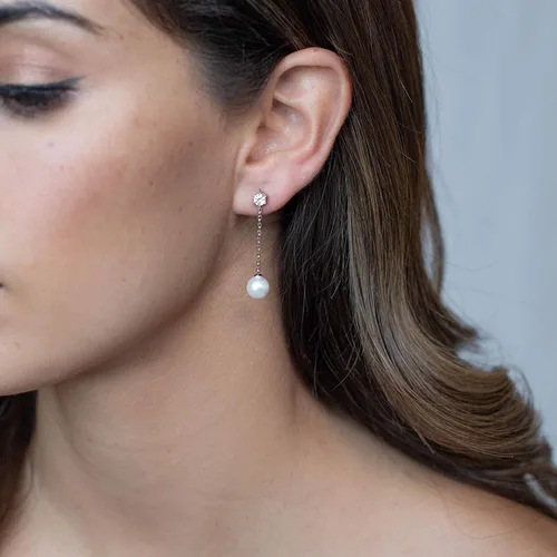 Miniatura 4 de PAVOI Aretes de plata de ley chapados en oro de 14 quilates con perlas Aretes de perlas para mujer, Perla
