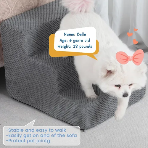 Miniatura 3 de Aodisman Escaleras para perros pequeños, escaleras antideslizantes de 3 escalones para mascotas para sofá, sillón y silla, escaleras para cama