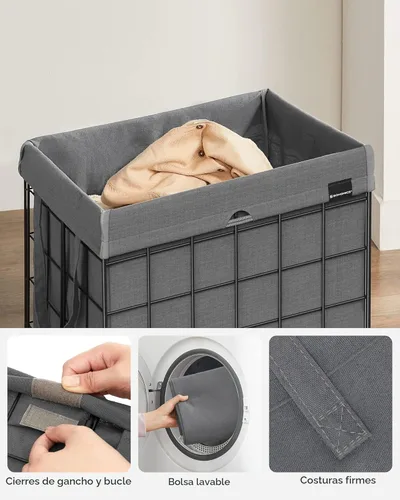 Miniatura 3 de SONGMICS Cesta para la ropa sucia, 23.8 galones (90L) Cesta de ropa, Cesta de ropa plegable, forro extraíble y lavable, marco de alambre metálico