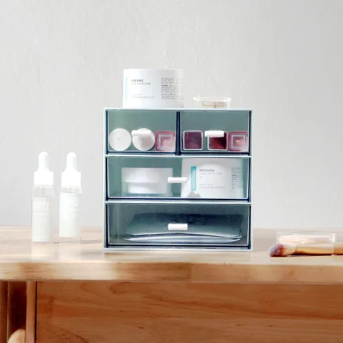 Miniatura 2 de Marknor Organizador de maquillaje, organizador de escritorio con 4 cajones, almacenamiento de artículos diversos, caja de almacenamiento de Azul