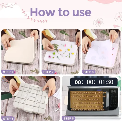 Miniatura 6 de Suziko Kit de prensa de flores para microondas de 9 pulgadas con marco de fotos, máquina de prensado de flores de secado rápido con tela