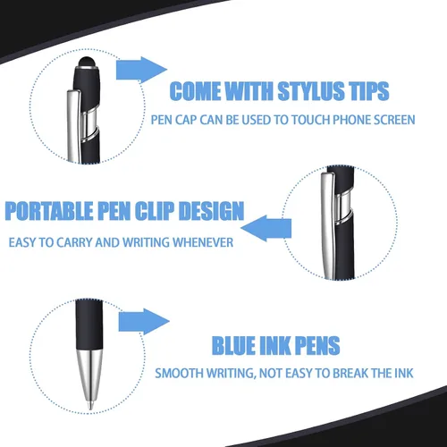 Miniatura 3 de 36 bolígrafos de tinta azul con lápiz capacitivo 2 en 1 para pantallas táctiles, colegio, oficina, compañeros de trabajo (negro)
