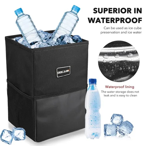 Miniatura 5 de Beicarin Papelera para coche con tapa, bolsa de basura para colgar con bolsillos de almacenamiento, plegable y portátil, organizador de auto a