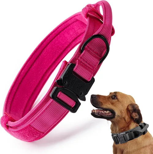 Miniatura 10 de Collar táctico para perro, collar ajustable de nailon para entrenamiento militar con mango de control y hebilla metálica de liberación rápida pesada