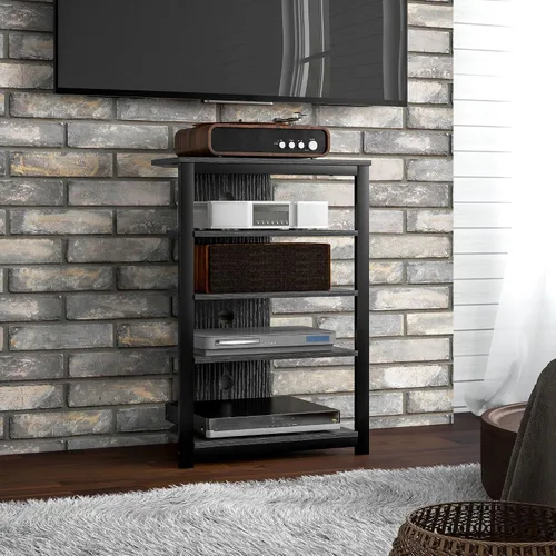 Miniatura 2 de HOMCOM Soporte multimedia con estante de audio de 4 niveles, estante de esquina para medios AV con gestión de cables para reproductores de DVD, Negro