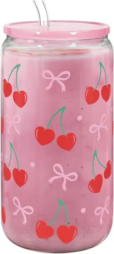 Miniatura 12 de SANDJEST Vaso de Vidrio con Margaritas en Patrón de Tablero de Ajedrez, Taza Floral a Cuadros con Tapa y Pajita, Tazas Estéticas de Café Helado