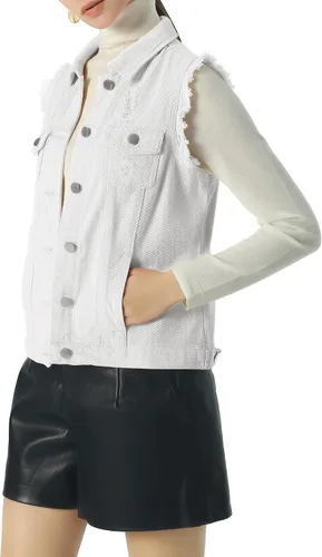 Miniatura 4 de ebossy Chaqueta de mezclilla desgastada sin mangas de color caramelo para mujer