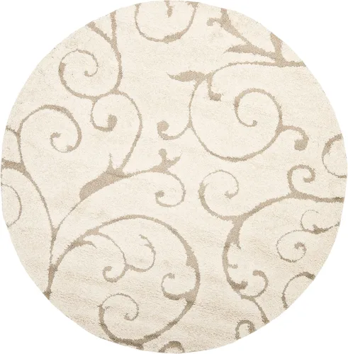 SAFAVIEH - Alfombra de la colección Florida Shag - 10 pies redonda, color crema y beige, diseño de pergamino, no suelta pelusa y fácil de limpiar,