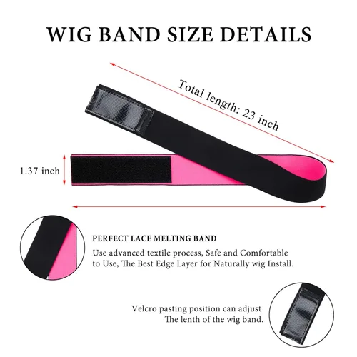 Miniatura 2 de 3 bandas elásticas para pelucas: agarre frontal de encaje para peluca, control de pelo de bebé y diadema de bordes, rosa + negro, accesorios