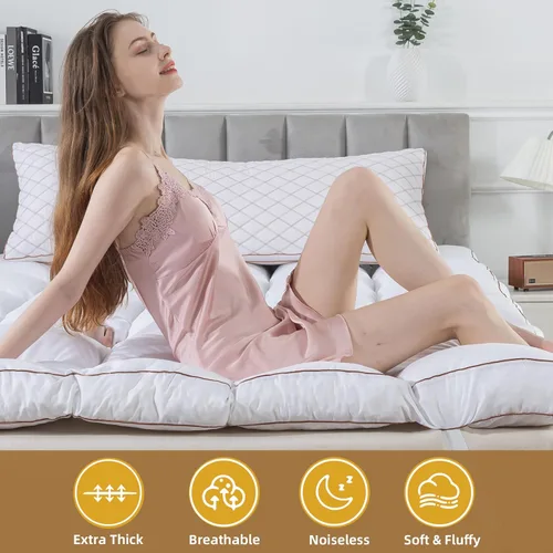 Miniatura 7 de WhatsBedding Cubrecolchón de espuma viscoelástica de 4 pulgadas, tamaño Queen, relleno de espuma viscoelástica triturada y esponjosa, cubrecolchón
