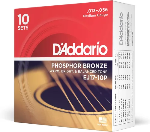 Miniatura 18 de Cuerdas para guitarra acústica de bronce fosforado D'Addario, blanco negro rojo azul