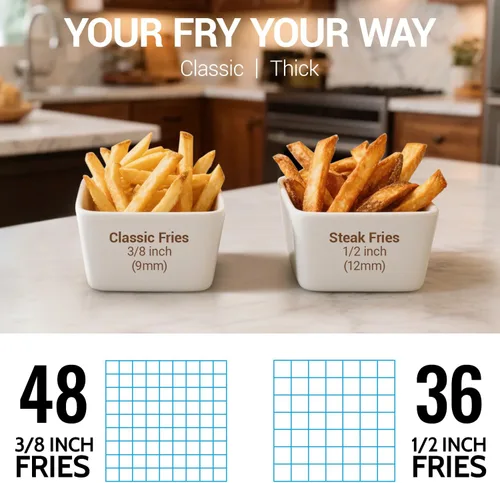 Miniatura 5 de Sopito Cortador de Papas Fritas Eléctrico Cortador de Papas de Acero Inoxidable con Cuchillas de 1/2 y 3/8 Pulgadas para Papas, Zanahorias, Pepinos