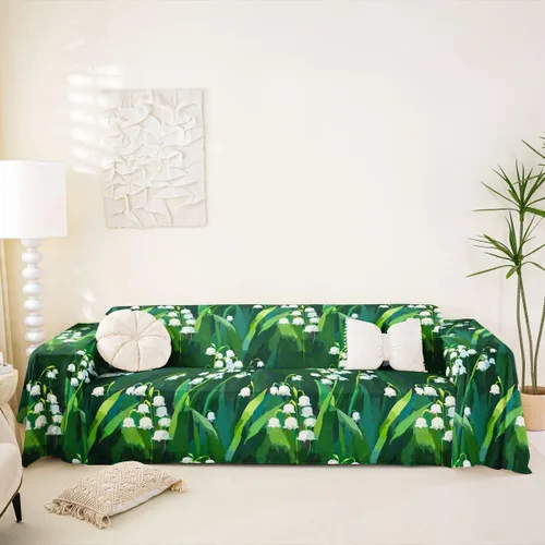 Miniatura 9 de Erosebridal Funda de sofá floral de 71 x 91 pulgadas, diseño de loto, antideslizante, acuarelas, diseño de hojas de flores azules, con pintura