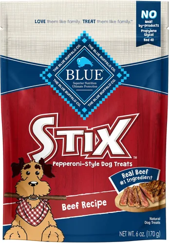 Miniatura 11 de Blue Buffalo Stix Pepperoni-Style - Golosinas para perros hechas con ingredientes naturales, receta de carne de res, bolsa de 13 onzas