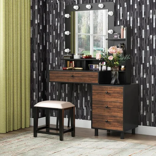 Miniatura 6 de Midcard Azulejos adhesivos para salpicaduras de 10 hojas, azulejos para cocina, baño, lavandería, cámper, chimenea. 20Trapezoidal Negro Gris Madera