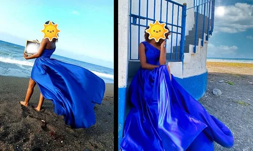 Miniatura 5 de XYAYE Vestidos de fiesta de satén de un hombro con abertura vestidos de noche formales largos con bolsillos para fiesta de mujer