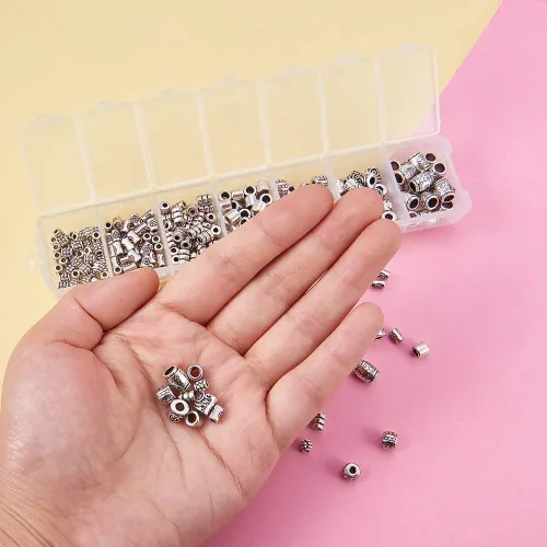Miniatura 5 de KISSITTY 260 unids/caja de cuentas espaciadoras de plata antiguas cuentas de columna de metal estilo tibetano aleación cuentas sueltas