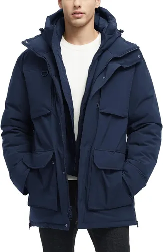Miniatura 8 de Chaquetas largas de invierno para hombre, parka impermeable de dos piezas con capucha, abrigos cálidos de nieve con capucha