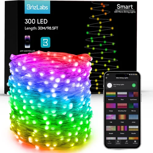 Miniatura 13 de BrizLabs Guirnalda de luces de hadas de 33 pies, 100 luces LED rojas, blancas y azules con temporizador remoto, USB 4 de julio, luz estrellada, 100