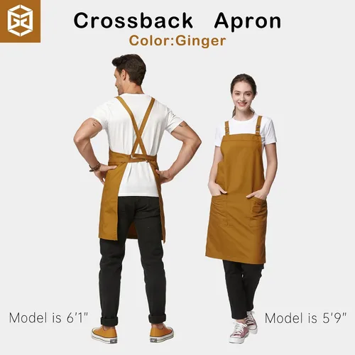 Miniatura 4 de Delantal de cocina unisex, delantal con correa cruzada con 2 bolsillos, delantal profesional duradero e impermeable Jengibre