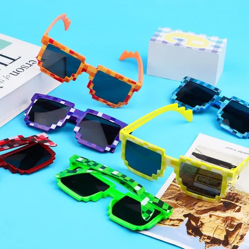 Miniatura 5 de CCINEE Paquete de 12 lentes de sol Pixel de colores surtidos, recuerdos de fiesta de minero, lentes de sol retro para jugadores, lentes pixelados
