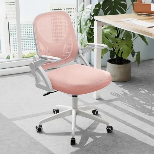 Miniatura 9 de Giantex Silla de oficina de malla, silla de escritorio ergonómica con brazos abatibles y soporte lumbar, escritorio giratorio de altura ajustable