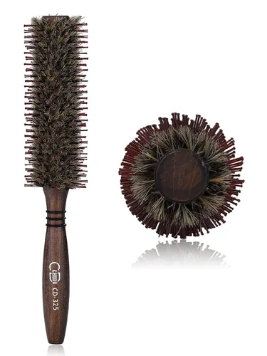 PERFEHAIR Cepillo de pelo redondo de jabalí y cerdas de nailon, 1.9 pulgadas, pequeño peinado suave, cepillo de pelo brillante para secado con