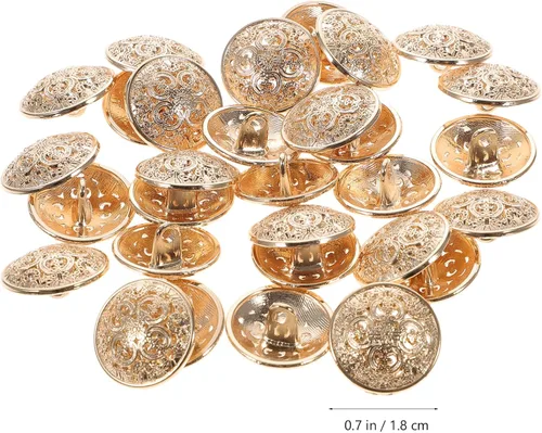 Miniatura 6 de 30 botones metálicos para abrigos, chaquetas, redondos, planos, de repuesto, hebilla hueca, costura para bricolaje, suéter (oro claro, 0.71 pulgadas)
