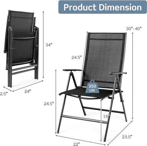 Miniatura 3 de Tangkula Juego de 2 sillas de comedor plegables para patio, sillas de camping portátiles al aire libre con reposabrazos respaldo alto, sillas