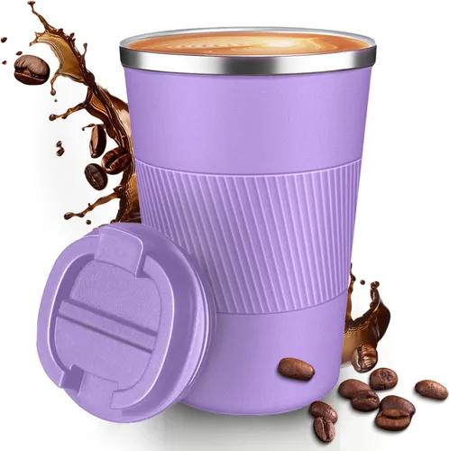 Miniatura 17 de Taza de Café de Viaje de 12 OZ, Taza de Café Aislada con Tapa a Prueba de Derrames y Fugas, Vaso Portátil de Acero Inoxidable Reutilizable para Agua