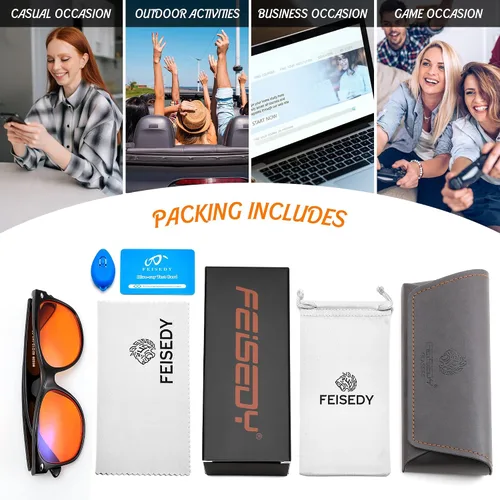 Miniatura 6 de FEISEDY Lentes clásicos de bloqueo de luz azul naranja/roja para mujeres y hombres, anteojos de sueño para computadora de juegos B0339