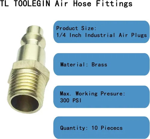 Miniatura 3 de Accesorios de manguera de aire de 1/4", tapones de aire de latón, accesorios de conexión rápida para compresor de aire macho NPT, kit de 10 piezas