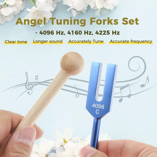 Miniatura 4 de Juego de diapasones Angel - 4096 Hz, 4160 Hz, 4225 Hz para sonido, instrumento musical, con martillo de madera y bolsa de almacenamiento suave