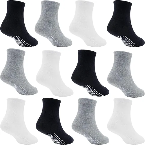 Miniatura 8 de SkiBeaut Calcetines para niños pequeños, 12 pares de puños antideslizantes para niños y niñas con pinzas para 1-7 años