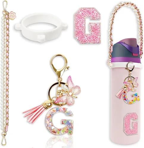 Miniatura 77 de Letter Handle Strap Accessories with Cute Initial Charm Compatible with Owala Water Bottle 24oz 32oz 40oz Owala Kids Púrpura