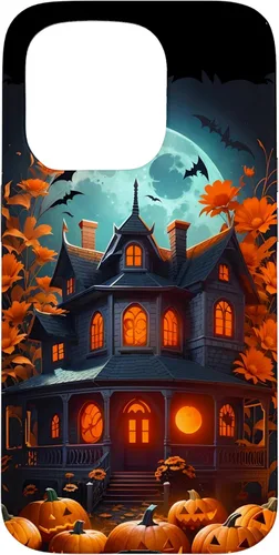 Miniatura 13 de Funda para iPhone 11 Pro Max Halloween espeluznante casa embrujada murciélagos y calabazas talladas