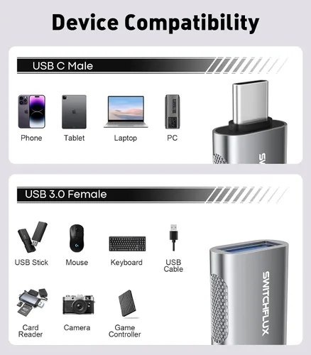 Miniatura 7 de Adaptador USB C a USB [2 unidades], 10Gbps tipo C macho a USB 3.0 hembra OTG convertidor para MacBook Pro/Air, iPhone 15/16 Pro, iPad Pro, Samsung