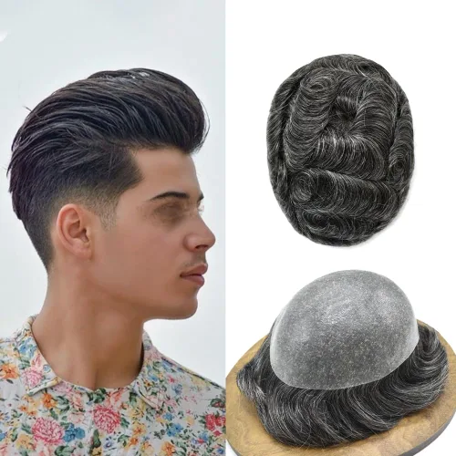 Miniatura 58 de Hair Nature - Tupé para hombres, sistema de repuesto de piezas de cabello humano, unidades de pelo negro con bucle en V de piel fina, 100% cabello