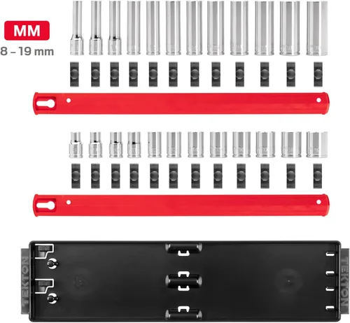 Miniatura 2 de TEKTON - Juego de llaves de vaso de 3/8 pulgadas con rieles y bandeja, poco profundo y profundo, 6 puntos, 24 piezas (8-19 mm) SHD91215