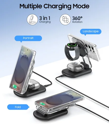 Miniatura 6 de Meifigno Estación de carga inalámbrica magnética 3 en 1 para Samsung, soporte de cargador MagSafe plegable con luz nocturna conmutable para Galaxy