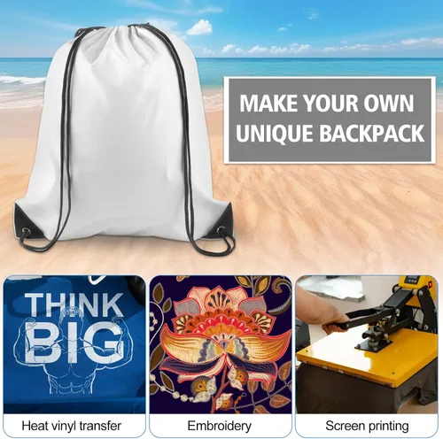 Miniatura 3 de KUUQA Mochila con cordón a granel, bolsas de almacenamiento para deporte, gimnasio, viajes, Blanco, Viajar