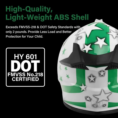 Miniatura 2 de XFMT - Juego de casco DOT con gafas y guantes para motocross, cuatrimoto y vehículos todoterreno para niños y jóvenes, casco Mx, estrella verde
