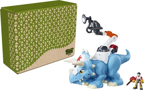 Miniatura 4 de Playskool Chomp Squad Doc Tops and Sam Scrubs, juguete de dinosaurio Triceratops y figura de acción de héroe, juguete de ambulancia para niños de 3