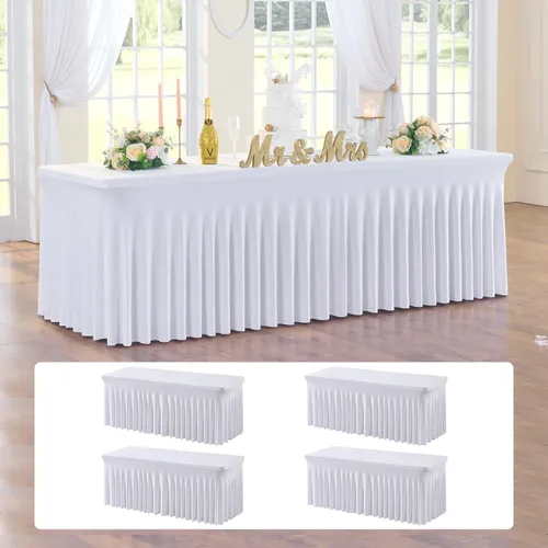 Miniatura 15 de Paquete de 2 manteles de elastano azul bebé de 6 pies con falda de mesa con volantes, manteles ajustables elásticos sin arrugas para mesas