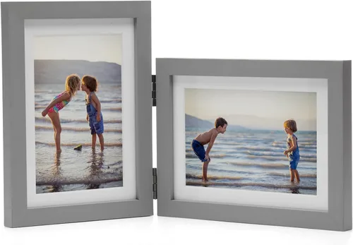 Miniatura 48 de Marcos de Fotos Dobles 4x4 con Bisagras Plegables en Negro para Colgar en la Pared o Poner en Mesa, Hechos de Madera de Pino con Vidrio Real P-44 *