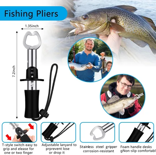 Miniatura 4 de Hungdao Kit de herramientas de red de pesca de 7 piezas para niños y hombres, accesorios de pesca, incluye herramienta de extracción de ganchos