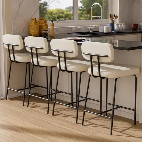 Miniatura 13 de GXJ - Juego de 3 taburetes de bar, taburetes de cocina con respaldos y patas de metal, taburetes de 26 pulgadas para altura de mostrador, tela