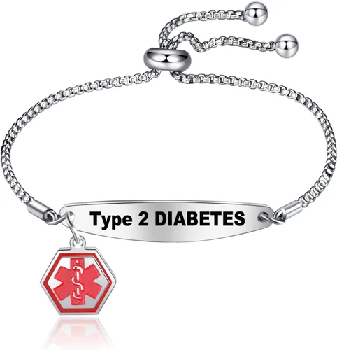 Miniatura 8 de Pulseras de alerta médica para mujer, pulseras de identificación médica con grabado láser gratis, pulseras ajustables de acero inoxidable grabado